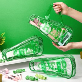 Sunnymove 12Pcs Clear Cheer Bag Bulk Cheer Gift for Team 11 x 5.3" PVC Cheerleading Gift Waterproof Portable Cheerleader Tote Cheerleading Travel Duffel Packet for Teammate Sport Party Supply(Green)