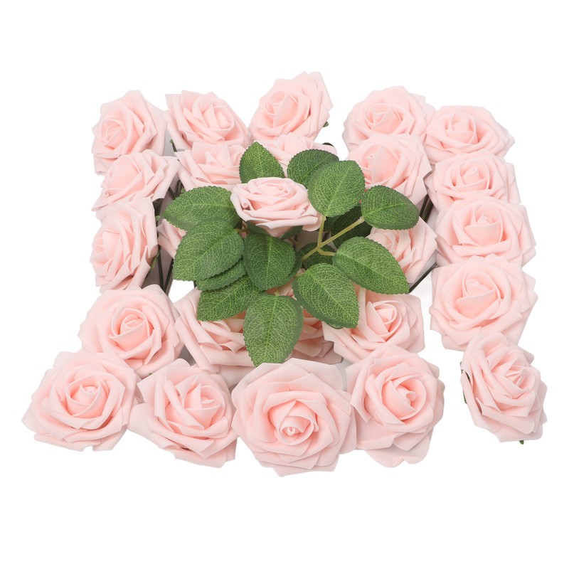25pcs Artificial Roses Light Pink Fake Bulks Box for DIY