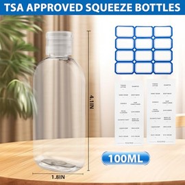 6Pcs Travel Bottles for Toiletries 100ml Refillable Plastic Empty Travel Size Bottles with Label Travel Toiletry Bottles for Shampoo Lotions Cosmetics (Transparent)