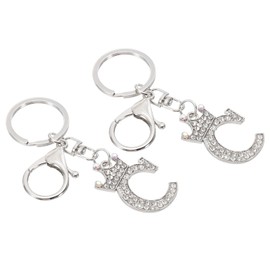 PATIKIL Initial Letter Keyring, Pack of 2 Letter C Crown Design Charm with Crystal Diamonds, Decorative Alphabet Pendant for Bag, Backpack, DIY Craft, Silver Tone, Silver Tone