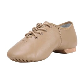 EU and US in Stock Supple Leather Traditional  Oxford Lace up Unisex Jazz Shoe for Women and Men's Dance ShoesShoe Size: 6.5, Color: Brown