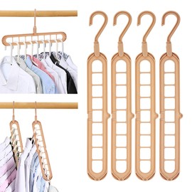Biiange 4 Pack Space-Saving Hangers Sturdy Cascading Hangers Multifunctional Closet Organizers with 9 Holes for Heavy Clothes College Dorm Essentials (Pink)