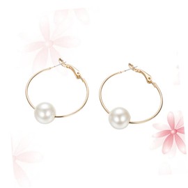 Ipetboom Big Pearl Earrings for Women Chic Wild Temperament Personality Shell Pearl Studs with Plated Sterling Hypoallergenic Posts White