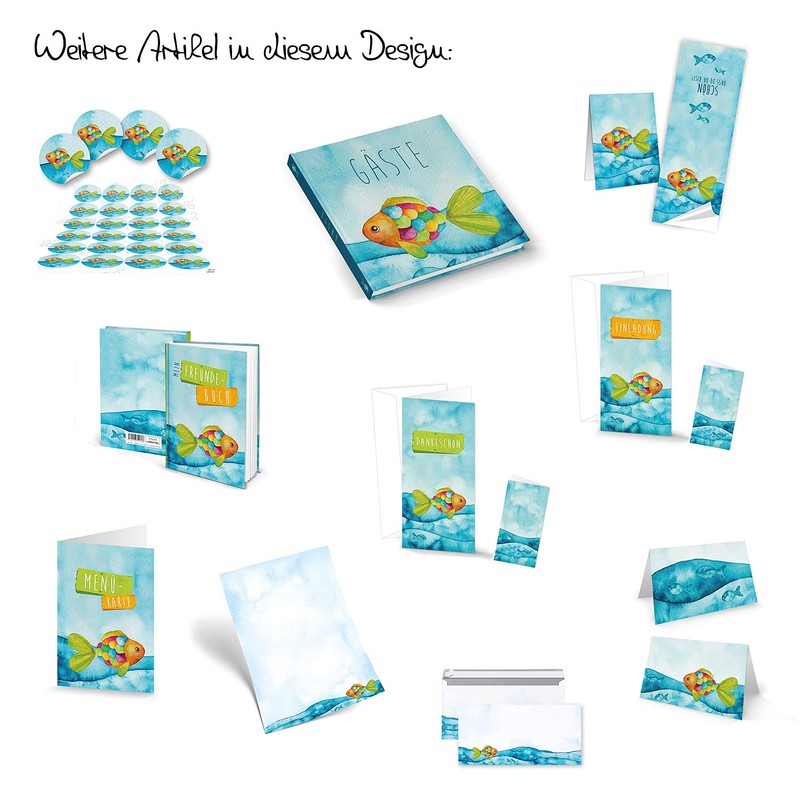 Logbuch-Verlag 25 Sheets Letter Paper Fish Communion Invitation DIN A4