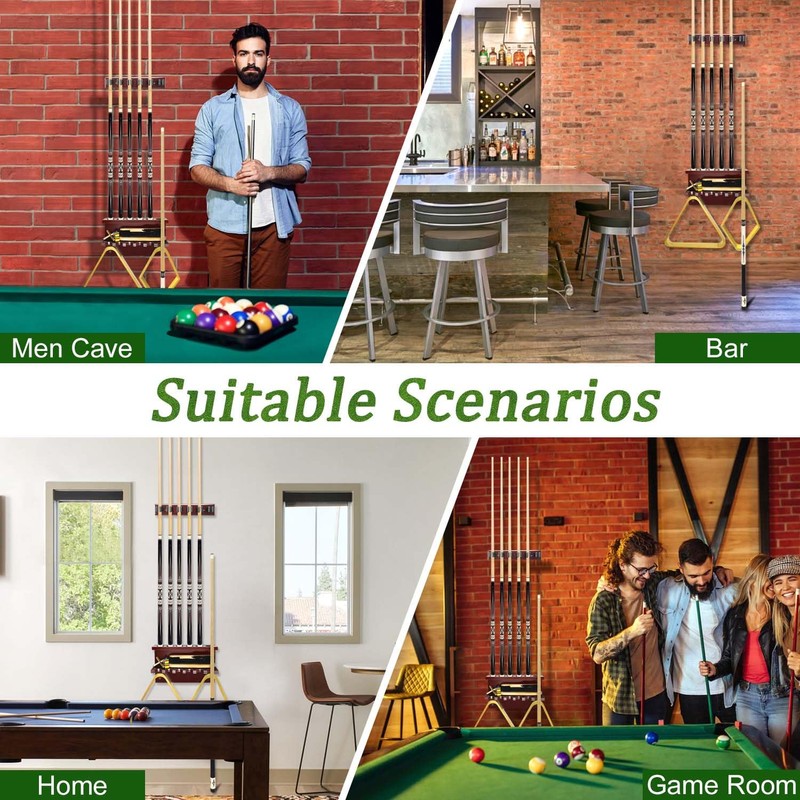 Pool Stick Holder Wall Mount,Hardwood Billiards Pool Cue Rack, Pool