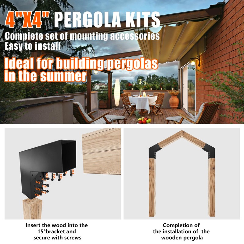ITeVe.GD 30-Degree Angle Pergola DIY Bracket Kits,2-Way L-Shaped Woodwork Brackets