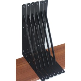6 Pack L14" x H 10" Black Heavy Duty Shelf Brackets with Screws Metal Shelf Brackets Shelf Support Angle Brackets for Shelves L Brackets Heavy Duty Floating Shelf Brackets