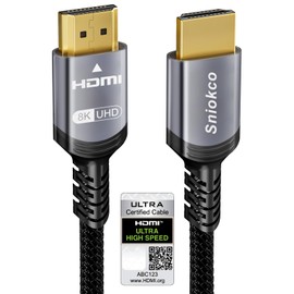 Sniokco 10K 8K 4K HDMI 2.1 Cable 6.1 m, Certified 48Gbps Ultra High Speed Braided, Supports Dynamic HDR, eARC, Dolby Atmos, 8K@@60Hz, 4K@@120Hz, HDCP 2.2 2.3, Compatible with TV Monitor More
