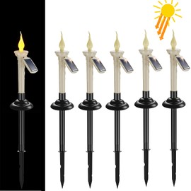 PChero Solar Taper Candles Outdoor Waterproof, 6 Packs Rechargeable Flickering LED Tapered Candlestick with Holders Dusk to Dawn Sensor Lights for Outside Patio Table Windows Decor