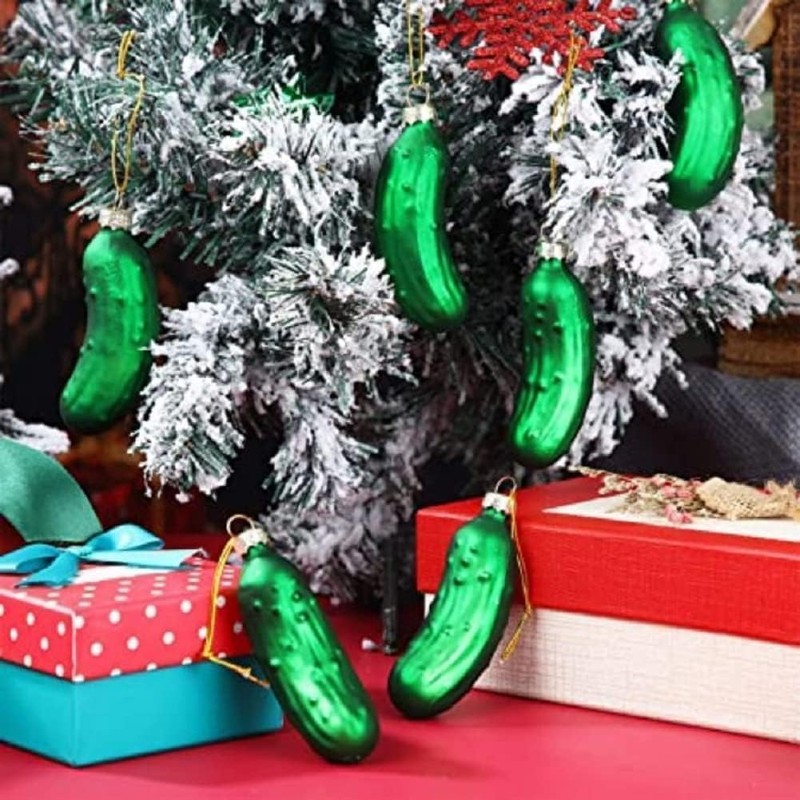 Green Christmas Pickle Tree Ornament, Pickle Glass Blown Ornaments, Xmas