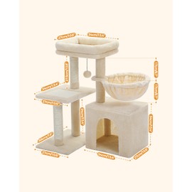 Cat Tree 28.5 Inches Cat Tower with Cozy Condo Dangling Ball and Sisal Covered Scratching Post for Indoor Cats, Cat Climbing Stand with Plush Perch and Soft Hammock for Kittens, Beige