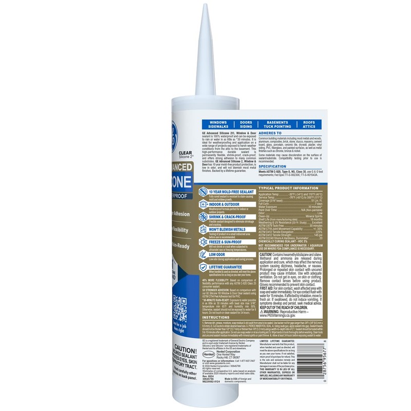 GE Advanced Silicone Caulk for Window & Door, Clear, 10