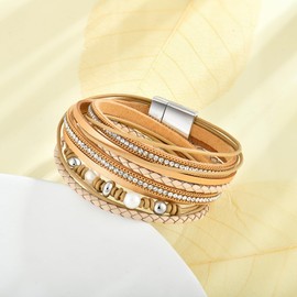 CARICY Leather Wrap Bracelet for Women Trendy Double Wrap Layered Wristband Jewelry for Ladies and Mother Christmas