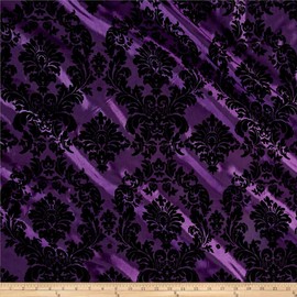 Ben Textiles Flocked Damask Taffetta, Yard, Light Plum/Black