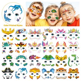 Partywind Temporary Face Tattoos for Kids, 24 Styles Creative Face Stickers for Face Painting, Waterproof Fake Tattoo Stickers for Kids Makeup, Birthday Party Favors Supplies Goodie Bag Stuffers