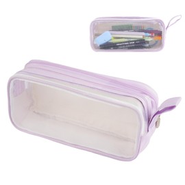 Hopton Clear Pencil Case, Transparent Pencil Case for Exams, See Through Pencil case, Large Capacity Pen Bag, Compartment Pencil Pouch, Make up Bag for Girls Boys School Stationery (Purple)