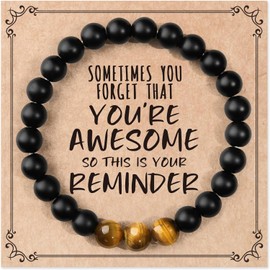 STCORPS7 Natural Stone Bracelets for Men - 8mm Tiger Eye, Matte Agate & Lava Rock Bracelet Set Gifts for Christmas, Birthday, Anniversary, Father’s Day Gifts for Him (You're Awesome)