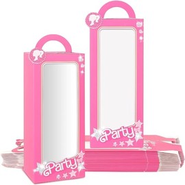 Pink Doll Gift Boxes – 24-Pack Hot Pink Favor Boxes with Clear Window & Mini Decorations + DIY Assembly + Durable Cardstock – For Girls' Birthday Parties, Bachelorette, Sleepovers & Baby Sho