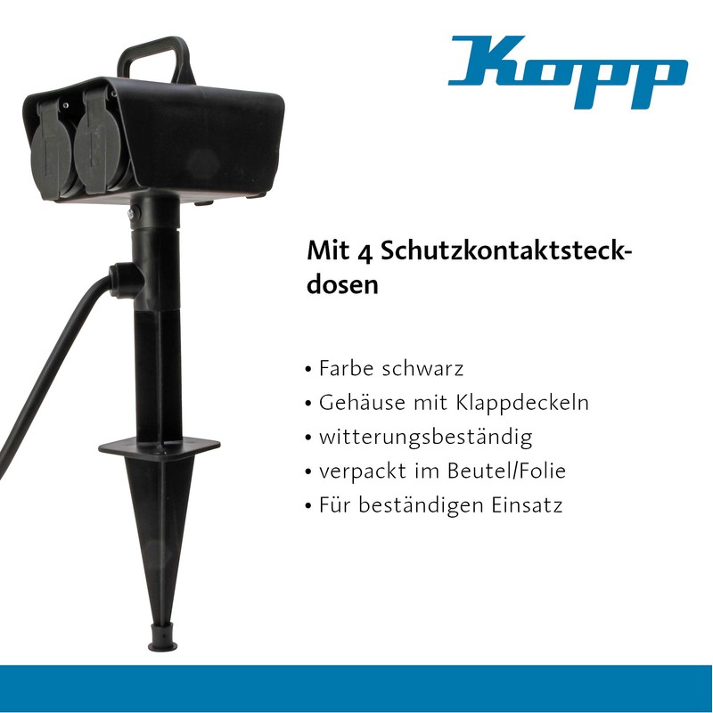 Kopp Outdoor Socket with Ground Spike, 4 x Safety Sockets,