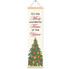 BKDJPC Christmas Canvas Banner, Its The Most Wonderful Time Of The Year, Christmas Decor, Xmas Door Hanger Decoration, Farmhouse Holiday Wall Home Office Hanging Banner Decoration