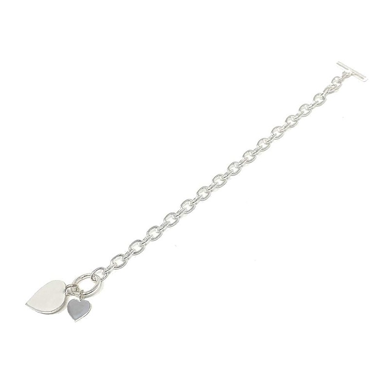 Sterling Silver Bracelet with Double Heart Tag with Bars and