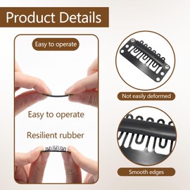 80pcs Metal Snap Clips for Hair Extensions, 6-Teeth Wig Clips with Rubber, U-Shape DIY Clip for Girl Women (Black)