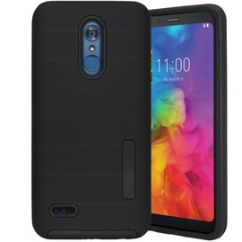 CasesOnDeck Case Compatible with [LG Tribute Dynasty/Aristo 3 /Rebel 4 /Phoenix 4/ Zone 4][Grip Tactical] Dual Layer Rubberized Shock Shell Inner TPU Soft Interior (Black)