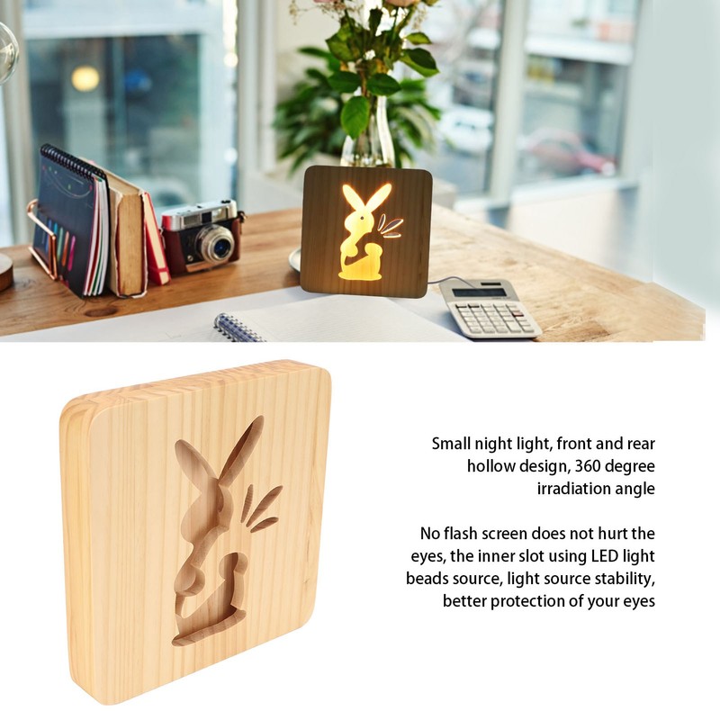 Wooden Carving Night Light Rabbit Shape Soft Light Eye Protection
