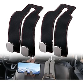 Ganchos Para Asientos de Coche Nueva Versión 2026, Ganchos para Reposacabezas de Coche, Perchas de Cuero Twinhook para Reposacabezas, Organizadores Para El Asiento (Negro - 2 piezas)