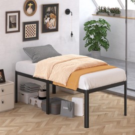Likelalaso 24 Inch High Twin Bed Frames with Rounded Corner, Heavy Duty Metal Twin Platform Bed Frame Under-Bed Storage Space, No Box Spring Needed, Noise Free, Easy Assembly, Black