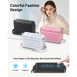 Dayear Anti-Theft Fingerprint Safe Lock Bag, MFi Certified Security Lock Boxes with Password, Metal Crossbody Bag Money bag for Travel, Works with FindMy App(iOS Only), Gift for Lover/Women