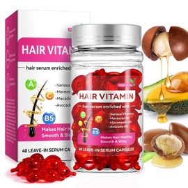 Hair Vitamin Serum Capsule, Haarvitamin Serum Kapseln, Marokkanischem Macadamia Avocadoöl, Enriched with Vitamins A C E & B5, Spendet Feuchtigkeit, Repariert Geschädigtes (A)