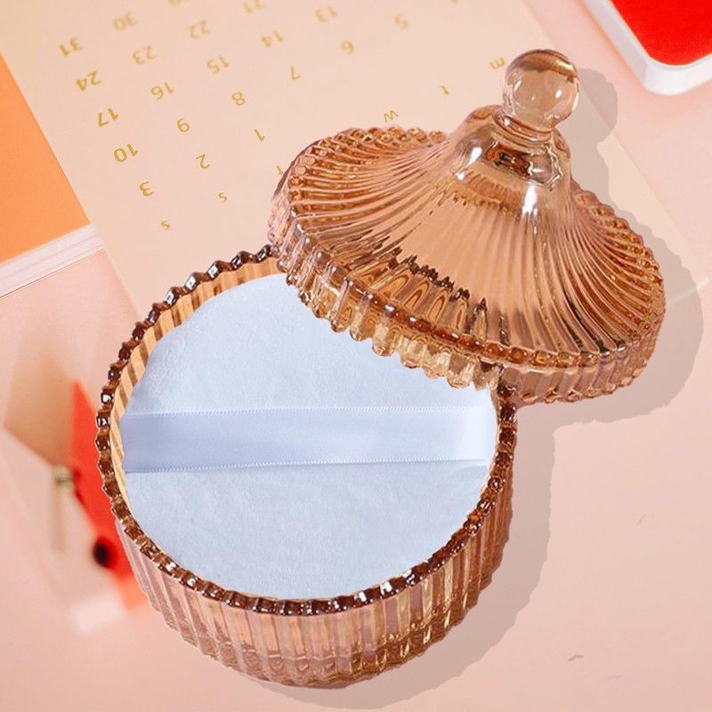 Qopoto Body Powder Puff and Container, Glass Box for Dust
