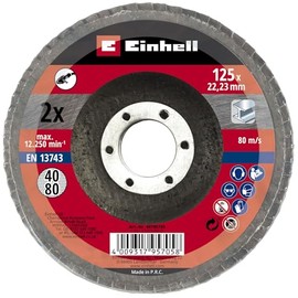 Original Einhell 2-Piece Serrated Disc Set (Angle Grinder Accessories, Grain P40 and P80, Diameter 125 x 22.23 mm, Sanding Mop, Flap Discs for Metal and Steel)