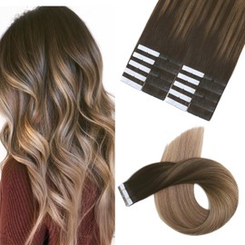 XDhair Tape In Hair Extensions Human Hair 18 Inch 50g 20pcs Balayage Dark Brown to Dirty Blonde Tape In Remy Hair Extensions for Women(#2/6/18,18Inch)
