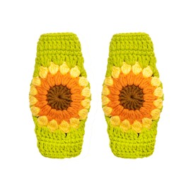INEBIZ Crochet Steering Wheel Cover Boho Sunflower Granny Squares Pattern Green Car Decor Cute Accessories for Women