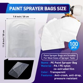 Paint Sprayer Parts, 100 Pcs Paint Sprayer Bags, 7.8'' X 11.8'' Sprayer Cup Liners, Transparent Spray Gun Cup Canister Liners for Wagner Paint Sprayer