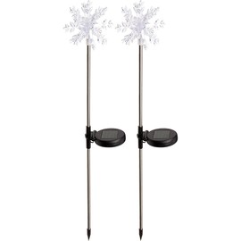 JAYXC HOME Set of 2 Big Snowflakes 3D Solar Garden Yard Landscape Path Stick LED Lights