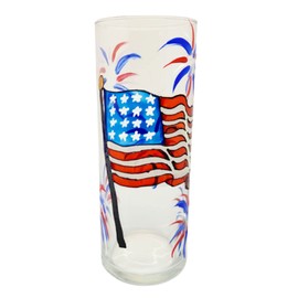 Patriotic American Flag Fireworks 9 inch Glass Vase Hand Painted Fourth of July Home Decor