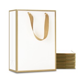 YACEYACE White Gift Bags - Medium Size, 20 Pcs, 8"x4"x10.5", Elegant Paper Bags for Boutique, Party, Wedding, Birthday, Retail