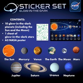 Glow-in-The-Dark Planet and Star Sticker Set with Solar System and NASA Poster – Fun Room Decor for Kids' Bedrooms and Playrooms