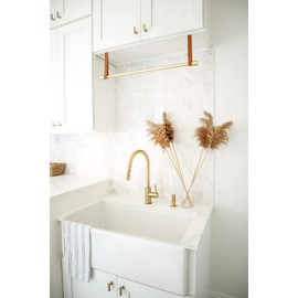 KEYAIIRA - Leather Straps for Under Cabinet Clothing Rack Ceiling Mounted Curtain Rod Mount - modern wardrobe hanger drying rack storage window treatment room divider Scandinavian minimal hangers