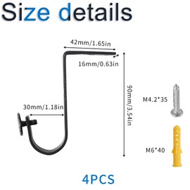 INCREWAY Rod Brackets, 4PCS Drapery Rod Holder Closet Rod Center Support Heavy Duty Wall Mount Rod Bracket Closet Rod Support Bracket Clothes Storage Hanger, Black
