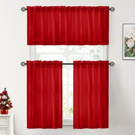 HOMEIDEAS Non-See-Through Red Privacy Sheer Kitchen Curtains, 30 X 24 Inches Long 2 Panels Short Sheer Curtains Light Filtering Bathroom Window Drapes for Bedroom Living Room