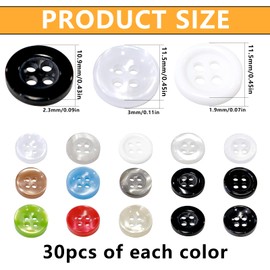 450 botones redondos de resina, 4 agujeros, botón de costura para manualidades, botón de 11,5 mm, para manualidades, decoración de muñecas, sombreros, abrigos, proyectos de bricolaje (8 colores)