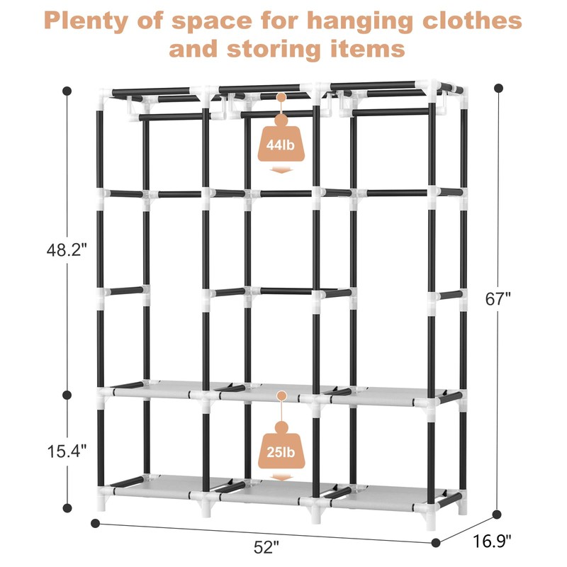 VTRIN Portable Closet Wardrobe for Hanging Clothes Closet with Cover,