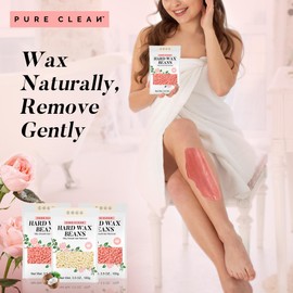PURECLEAN Hard Wax Beads Set, Pack of 3 Wax Beans for Hair Removal, Perfect for Full Body & Sensitive Areas, At Home Professional Waxing Beads for Women Men - Rose & Coconut Formula (300 g)