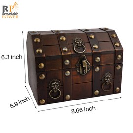 RP Remarkable Power, Large Treasure Chest Wooden Treasure Box Vintage Jewelry Box Large Trinket Storage Chest Box with Lock and Lids