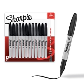 Sharpie Black Permanent Markers, Set of 12, F, Medium Point, Permanent Markers, 1812419