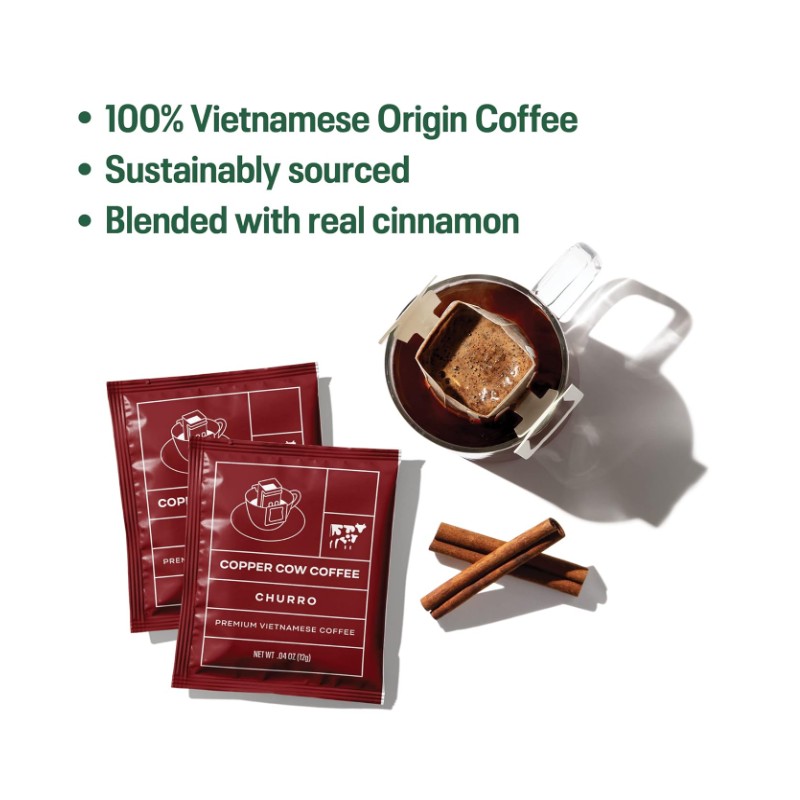 Copper Cow Premium Pour Over Single-Serve Vietnamese Churro Coffee &